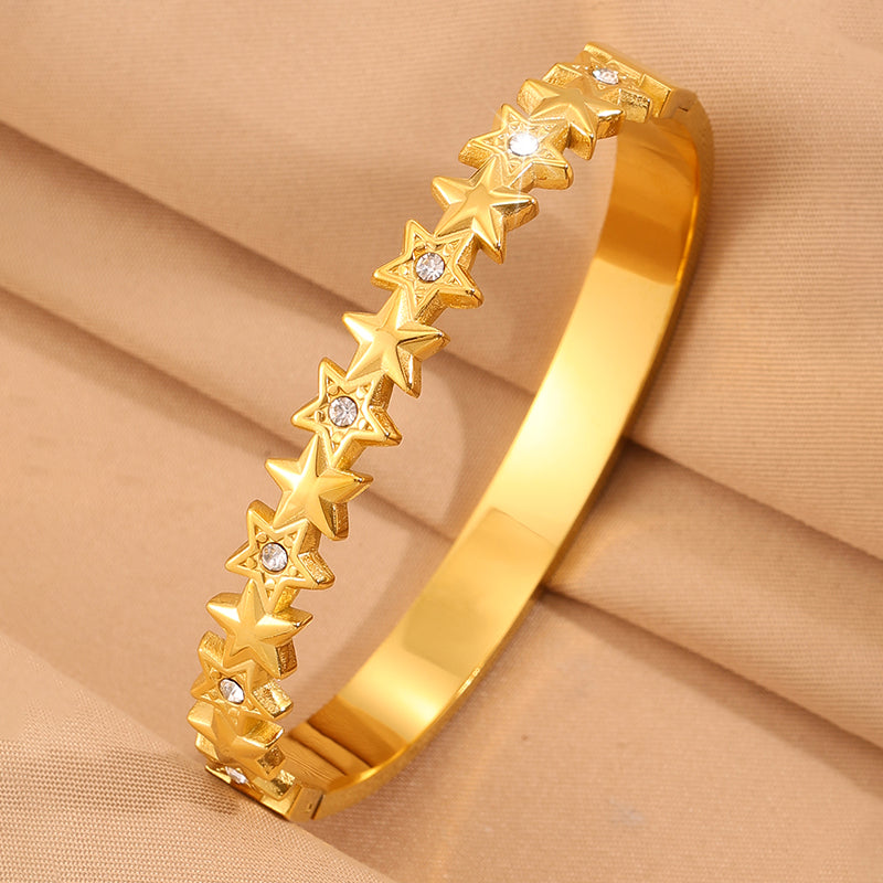 Star Pattern New Year Bangle For Unisex Featuring 304 Stainless Steel With 18K Real Gold Plated Finish