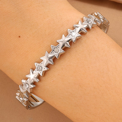 Star Pattern New Year Bangle For Unisex Featuring 304 Stainless Steel With 18K Real Gold Plated Finish