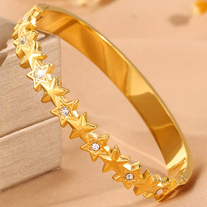 Star Pattern New Year Bangle For Unisex Featuring 304 Stainless Steel With 18K Real Gold Plated Finish