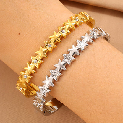 Star Pattern New Year Bangle For Unisex Featuring 304 Stainless Steel With 18K Real Gold Plated Finish