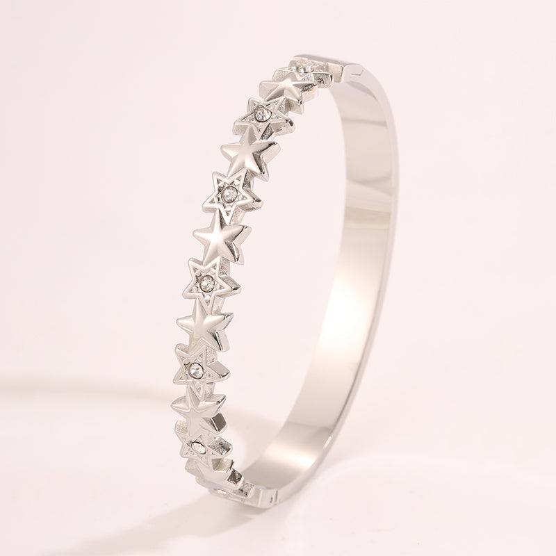 Star Pattern New Year Bangle For Unisex Featuring 304 Stainless Steel With 18K Real Gold Plated Finish