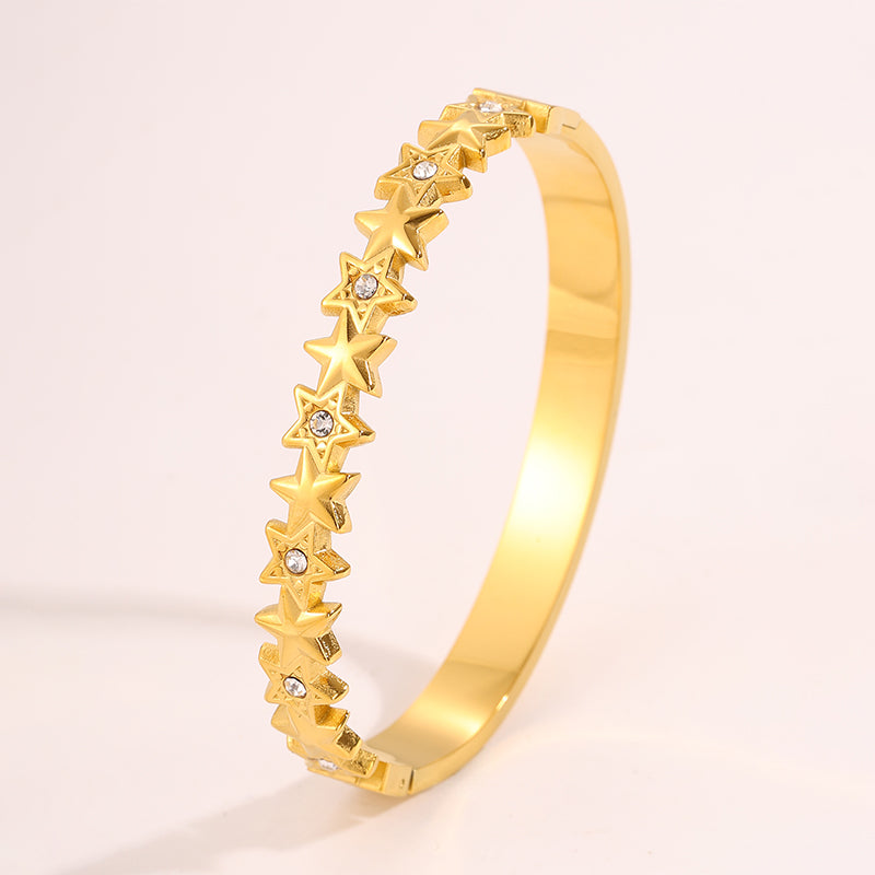 Star Pattern New Year Bangle For Unisex Featuring 304 Stainless Steel With 18K Real Gold Plated Finish