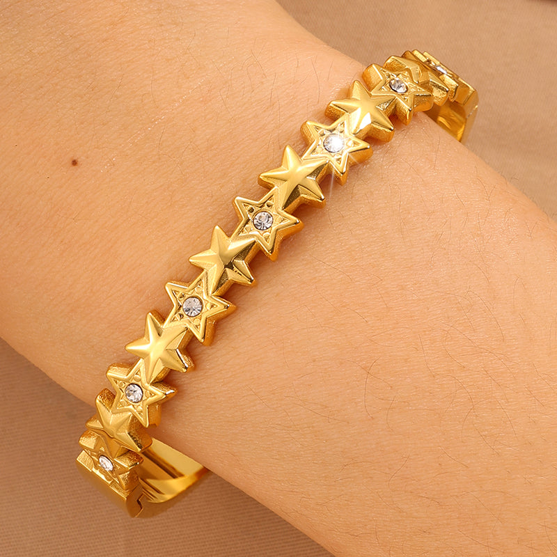 Star Pattern New Year Bangle For Unisex Featuring 304 Stainless Steel With 18K Real Gold Plated Finish