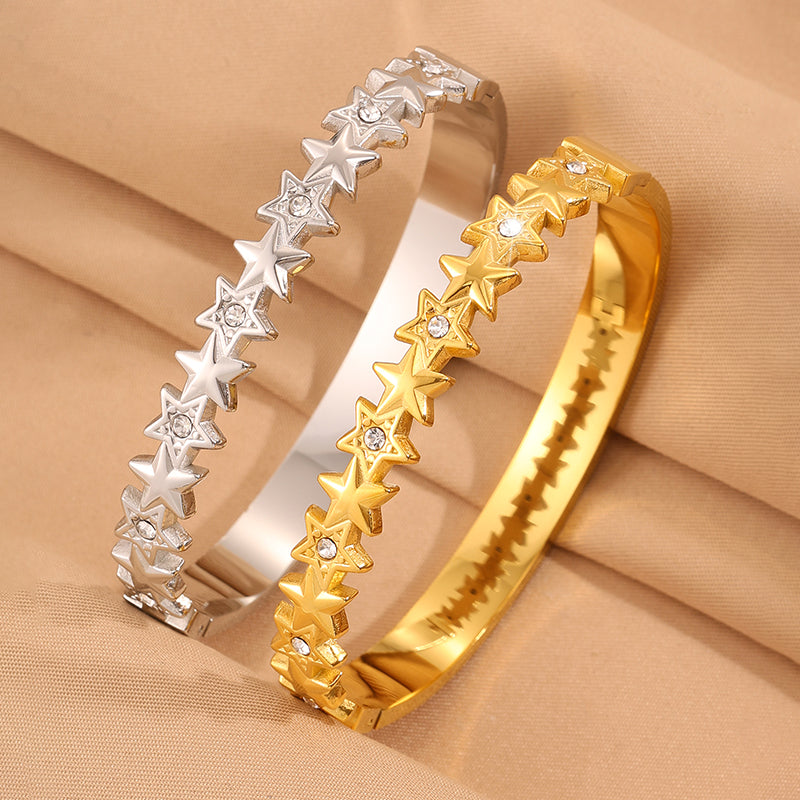 Star Pattern New Year Bangle For Unisex Featuring 304 Stainless Steel With 18K Real Gold Plated Finish