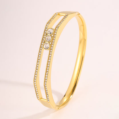 Solid Color New Style Bangle For Super Bowl Featuring 304 Stainless Steel With 18K Real Gold Plated And Rhinestones