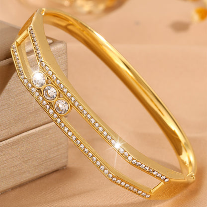 Solid Color New Style Bangle For Super Bowl Featuring 304 Stainless Steel With 18K Real Gold Plated And Rhinestones