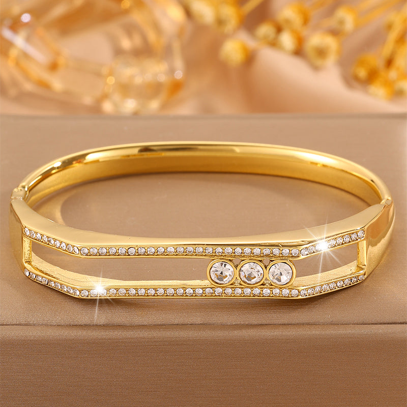 Solid Color New Style Bangle For Super Bowl Featuring 304 Stainless Steel With 18K Real Gold Plated And Rhinestones