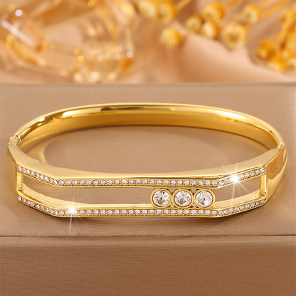 Solid Color New Style Bangle For Super Bowl Featuring 304 Stainless Steel With 18K Real Gold Plated And Rhinestones