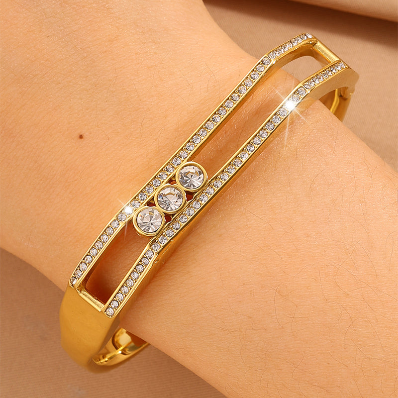 Solid Color New Style Bangle For Super Bowl Featuring 304 Stainless Steel With 18K Real Gold Plated And Rhinestones