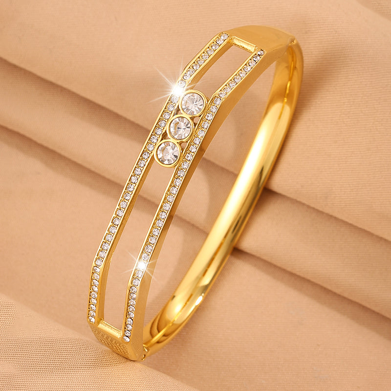 Solid Color New Style Bangle For Super Bowl Featuring 304 Stainless Steel With 18K Real Gold Plated And Rhinestones