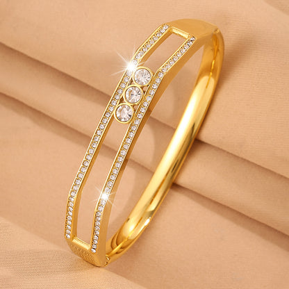Solid Color New Style Bangle For Super Bowl Featuring 304 Stainless Steel With 18K Real Gold Plated And Rhinestones