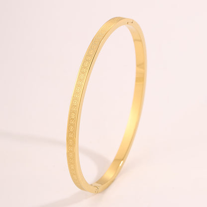 Solid Color Women's Bangle In 304 Stainless Steel With 18K Gold Plated Finish And Stone-Free Inlay