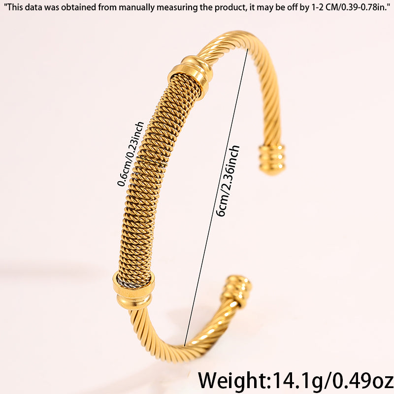 Solid Color Rock Style Bangle For Super Bowl Featuring 304 Stainless Steel With 18K Real Gold Plated Finish And Stone-Free Inlay