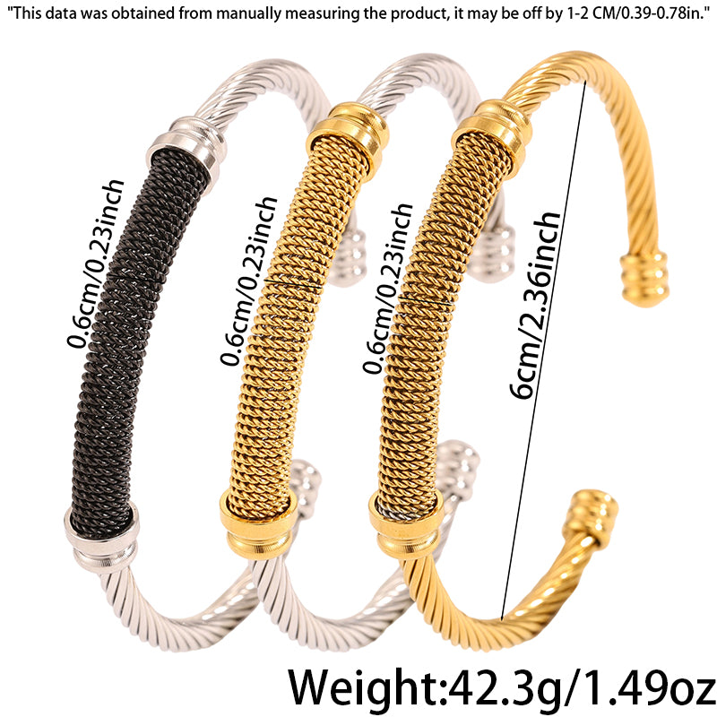 Solid Color Rock Style Bangle For Super Bowl Featuring 304 Stainless Steel With 18K Real Gold Plated Finish And Stone-Free Inlay