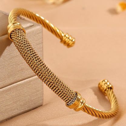 Solid Color Rock Style Bangle For Super Bowl Featuring 304 Stainless Steel With 18K Real Gold Plated Finish And Stone-Free Inlay