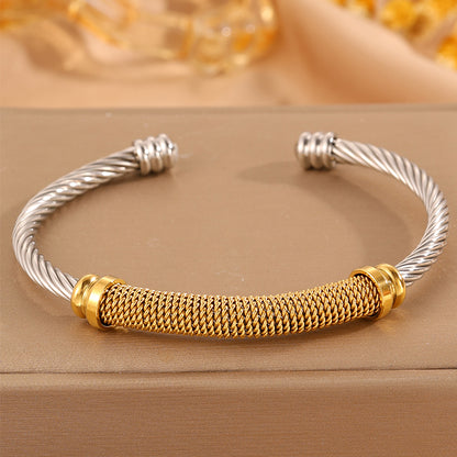 Solid Color Rock Style Bangle For Super Bowl Featuring 304 Stainless Steel With 18K Real Gold Plated Finish And Stone-Free Inlay