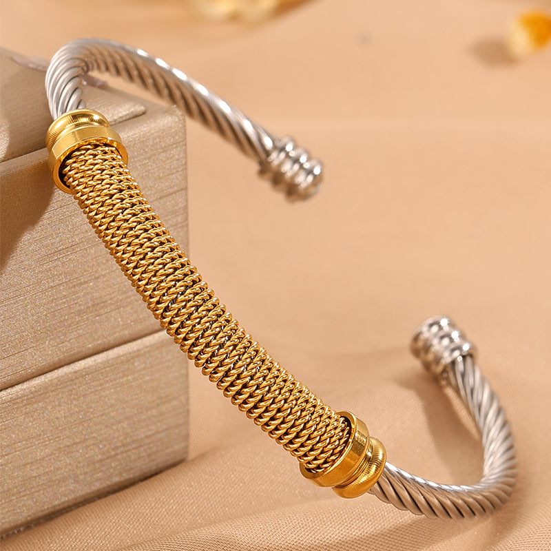 Solid Color Rock Style Bangle For Super Bowl Featuring 304 Stainless Steel With 18K Real Gold Plated Finish And Stone-Free Inlay