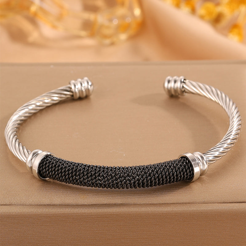 Solid Color Rock Style Bangle For Super Bowl Featuring 304 Stainless Steel With 18K Real Gold Plated Finish And Stone-Free Inlay
