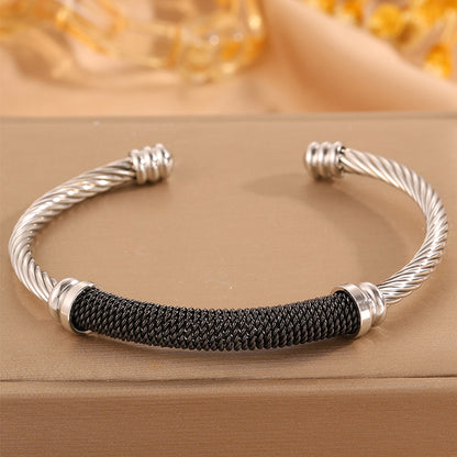 Solid Color Rock Style Bangle For Super Bowl Featuring 304 Stainless Steel With 18K Real Gold Plated Finish And Stone-Free Inlay