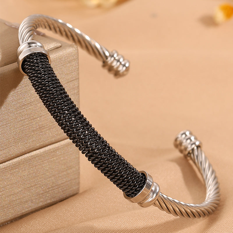 Solid Color Rock Style Bangle For Super Bowl Featuring 304 Stainless Steel With 18K Real Gold Plated Finish And Stone-Free Inlay