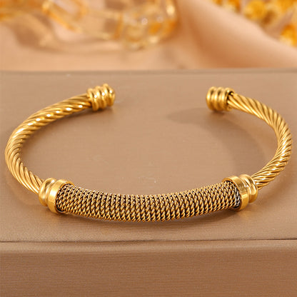 Solid Color Rock Style Bangle For Super Bowl Featuring 304 Stainless Steel With 18K Real Gold Plated Finish And Stone-Free Inlay