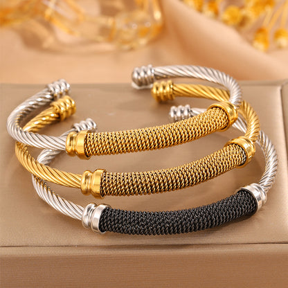 Solid Color Rock Style Bangle For Super Bowl Featuring 304 Stainless Steel With 18K Real Gold Plated Finish And Stone-Free Inlay