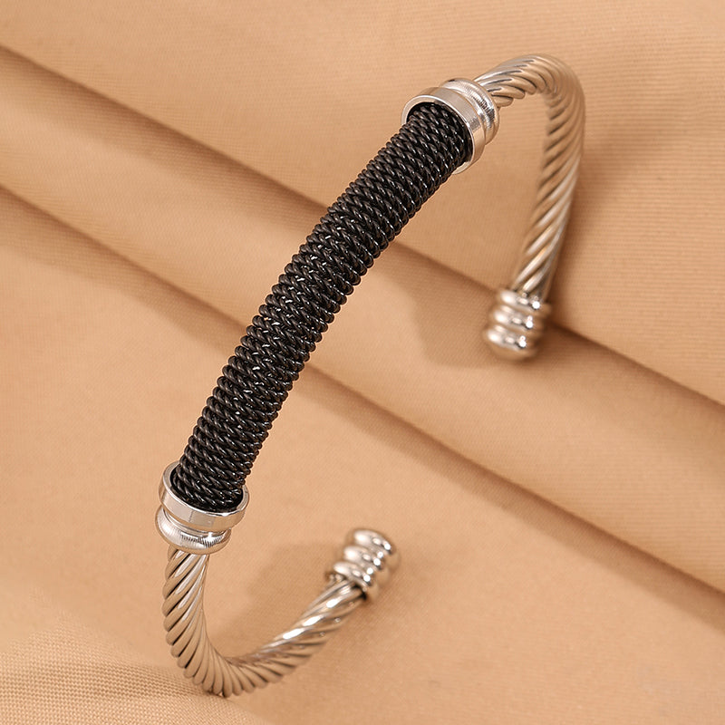 Solid Color Rock Style Bangle For Super Bowl Featuring 304 Stainless Steel With 18K Real Gold Plated Finish And Stone-Free Inlay