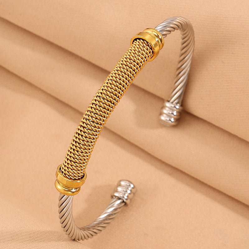 Solid Color Rock Style Bangle For Super Bowl Featuring 304 Stainless Steel With 18K Real Gold Plated Finish And Stone-Free Inlay