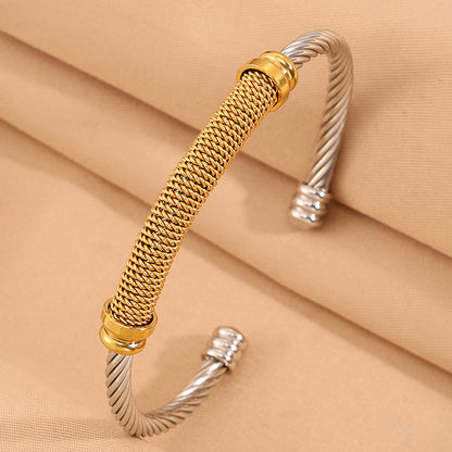Solid Color Rock Style Bangle For Super Bowl Featuring 304 Stainless Steel With 18K Real Gold Plated Finish And Stone-Free Inlay