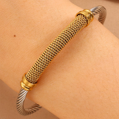 Solid Color Rock Style Bangle For Super Bowl Featuring 304 Stainless Steel With 18K Real Gold Plated Finish And Stone-Free Inlay