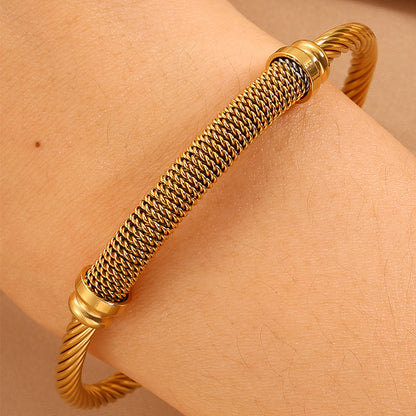 Solid Color Rock Style Bangle For Super Bowl Featuring 304 Stainless Steel With 18K Real Gold Plated Finish And Stone-Free Inlay
