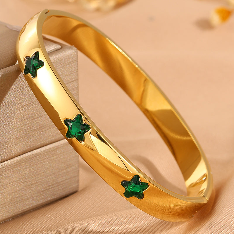 Solid Color Super Bowl Bangle For Unisex Featuring 304 Stainless Steel With 18K Real Gold Plated And Stone-Free Inlay