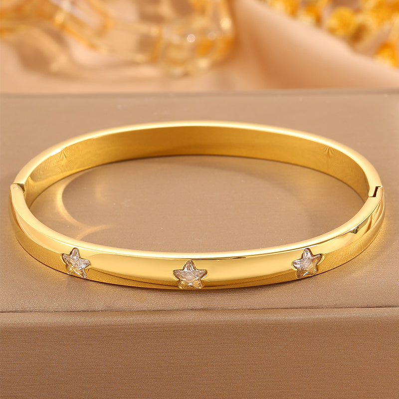 Solid Color Super Bowl Bangle For Unisex Featuring 304 Stainless Steel With 18K Real Gold Plated And Stone-Free Inlay