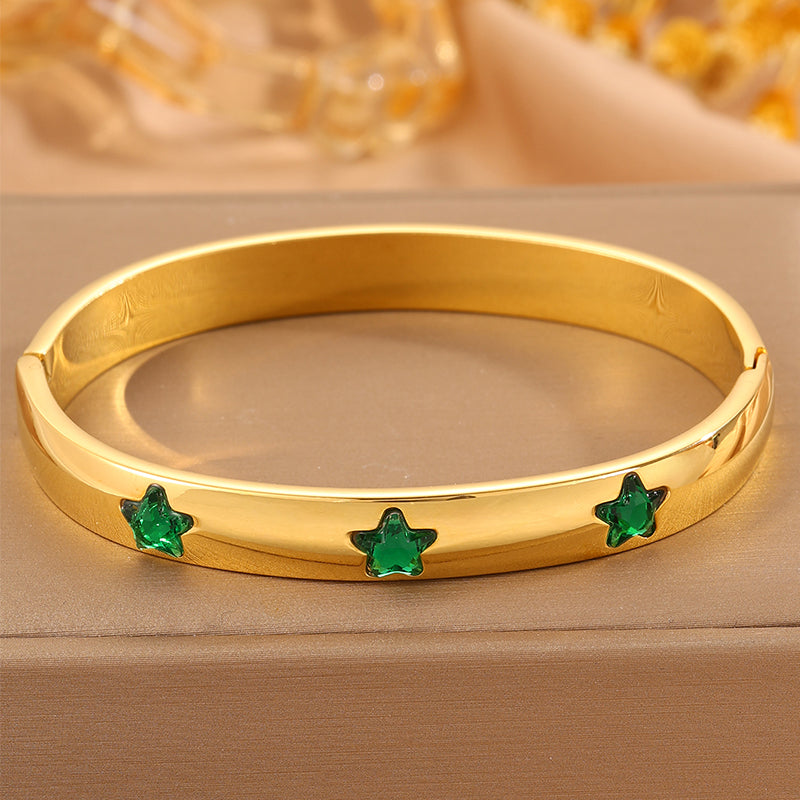 Solid Color Super Bowl Bangle For Unisex Featuring 304 Stainless Steel With 18K Real Gold Plated And Stone-Free Inlay
