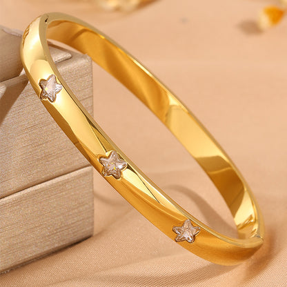 Solid Color Super Bowl Bangle For Unisex Featuring 304 Stainless Steel With 18K Real Gold Plated And Stone-Free Inlay