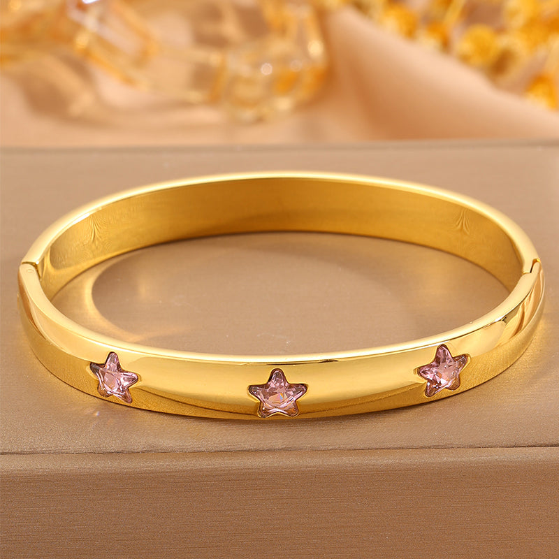 Solid Color Super Bowl Bangle For Unisex Featuring 304 Stainless Steel With 18K Real Gold Plated And Stone-Free Inlay