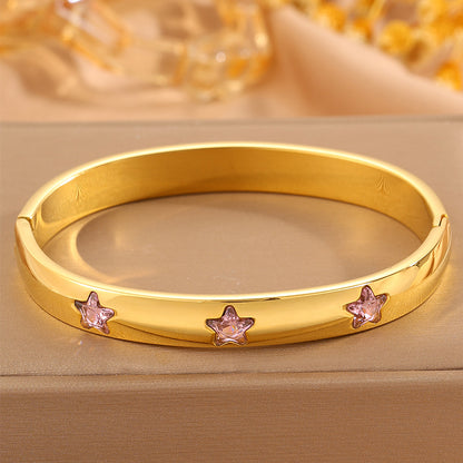 Solid Color Super Bowl Bangle For Unisex Featuring 304 Stainless Steel With 18K Real Gold Plated And Stone-Free Inlay