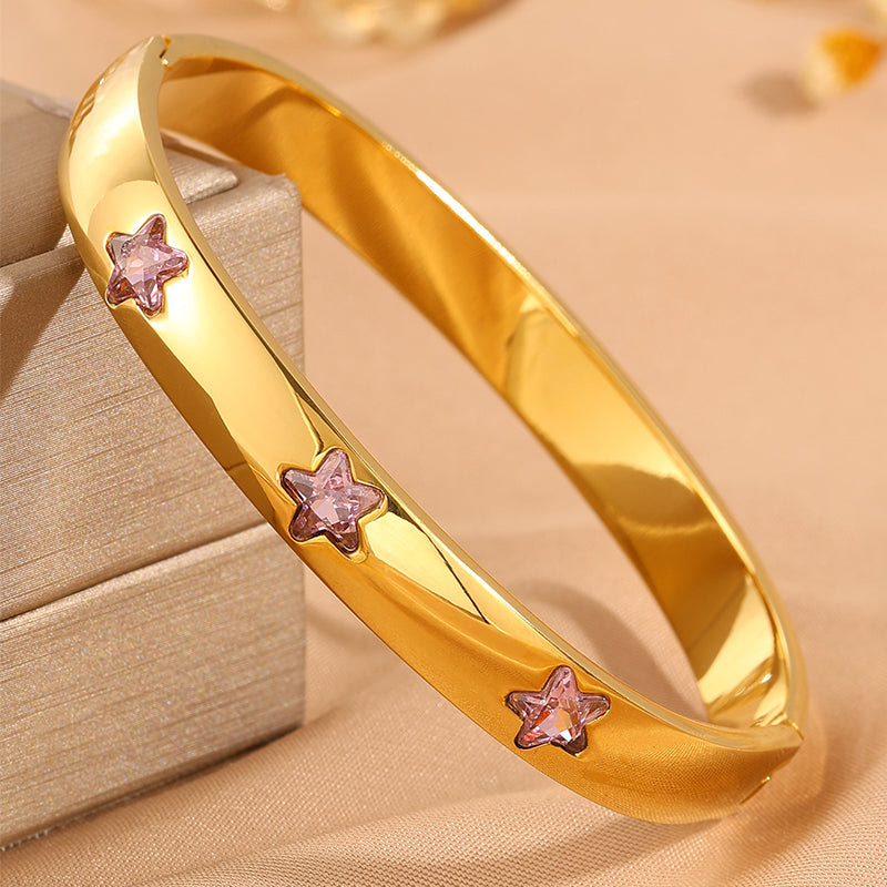 Solid Color Super Bowl Bangle For Unisex Featuring 304 Stainless Steel With 18K Real Gold Plated And Stone-Free Inlay