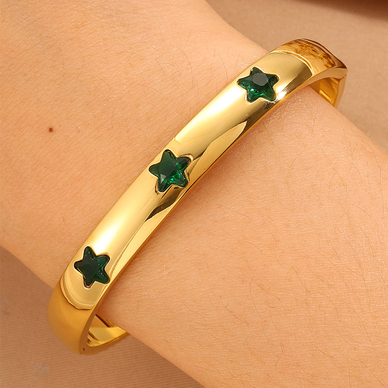 Solid Color Super Bowl Bangle For Unisex Featuring 304 Stainless Steel With 18K Real Gold Plated And Stone-Free Inlay