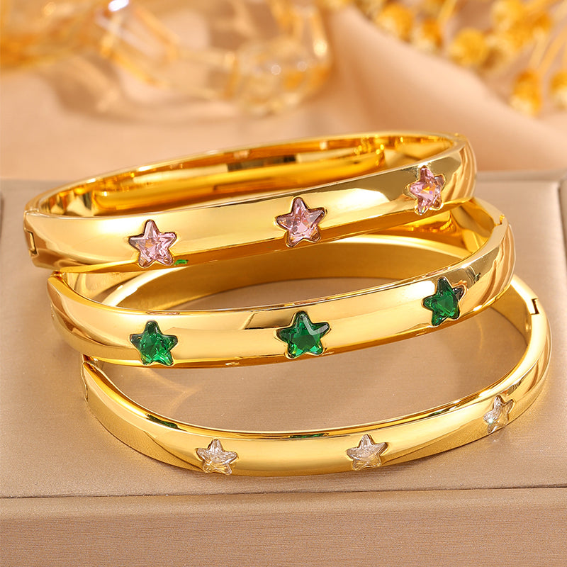 Solid Color Super Bowl Bangle For Unisex Featuring 304 Stainless Steel With 18K Real Gold Plated And Stone-Free Inlay