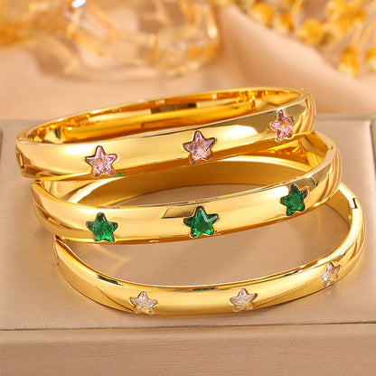 Solid Color Super Bowl Bangle For Unisex Featuring 304 Stainless Steel With 18K Real Gold Plated And Stone-Free Inlay
