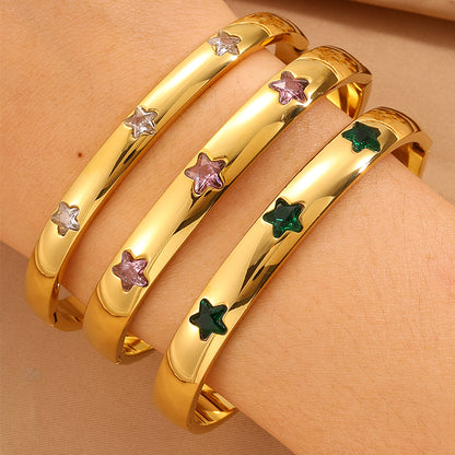 Solid Color Super Bowl Bangle For Unisex Featuring 304 Stainless Steel With 18K Real Gold Plated And Stone-Free Inlay