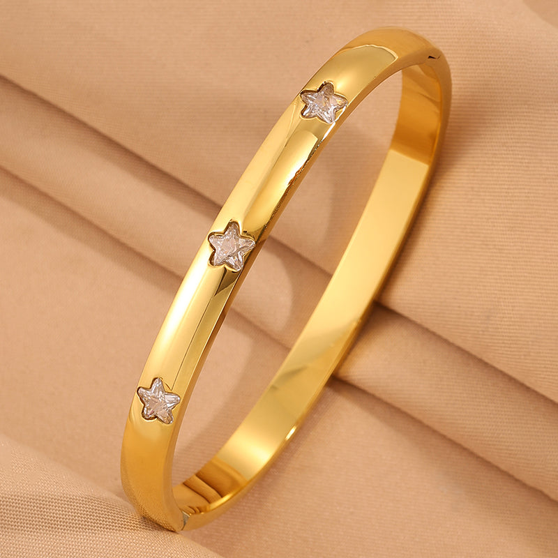Solid Color Super Bowl Bangle For Unisex Featuring 304 Stainless Steel With 18K Real Gold Plated And Stone-Free Inlay