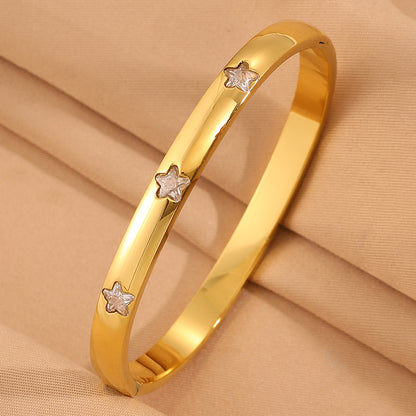 Solid Color Super Bowl Bangle For Unisex Featuring 304 Stainless Steel With 18K Real Gold Plated And Stone-Free Inlay