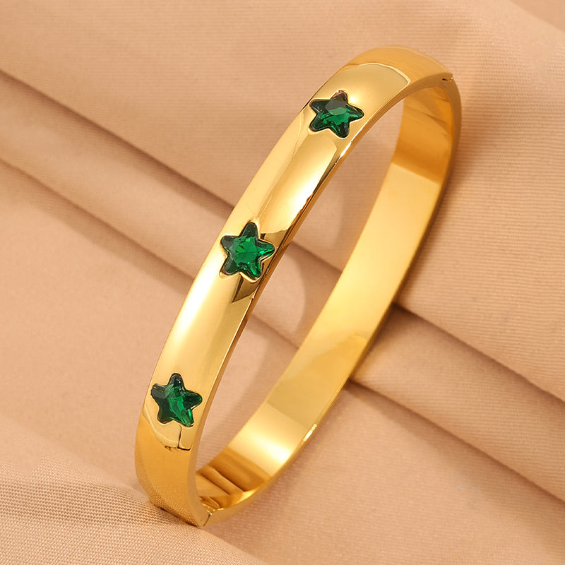 Solid Color Super Bowl Bangle For Unisex Featuring 304 Stainless Steel With 18K Real Gold Plated And Stone-Free Inlay