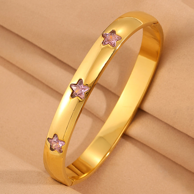 Solid Color Super Bowl Bangle For Unisex Featuring 304 Stainless Steel With 18K Real Gold Plated And Stone-Free Inlay