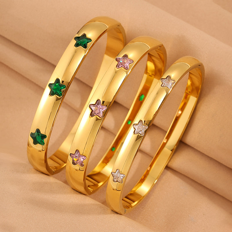 Solid Color Super Bowl Bangle For Unisex Featuring 304 Stainless Steel With 18K Real Gold Plated And Stone-Free Inlay