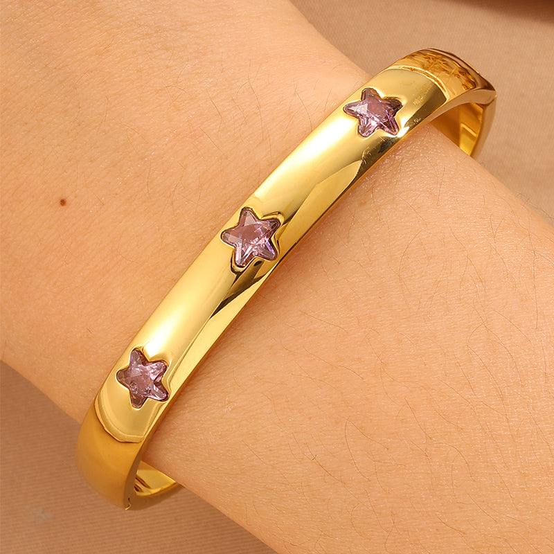Solid Color Super Bowl Bangle For Unisex Featuring 304 Stainless Steel With 18K Real Gold Plated And Stone-Free Inlay
