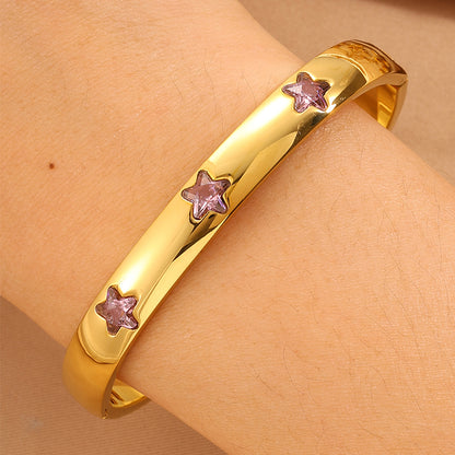 Solid Color Super Bowl Bangle For Unisex Featuring 304 Stainless Steel With 18K Real Gold Plated And Stone-Free Inlay