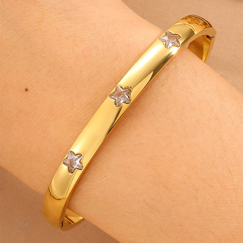 Solid Color Super Bowl Bangle For Unisex Featuring 304 Stainless Steel With 18K Real Gold Plated And Stone-Free Inlay